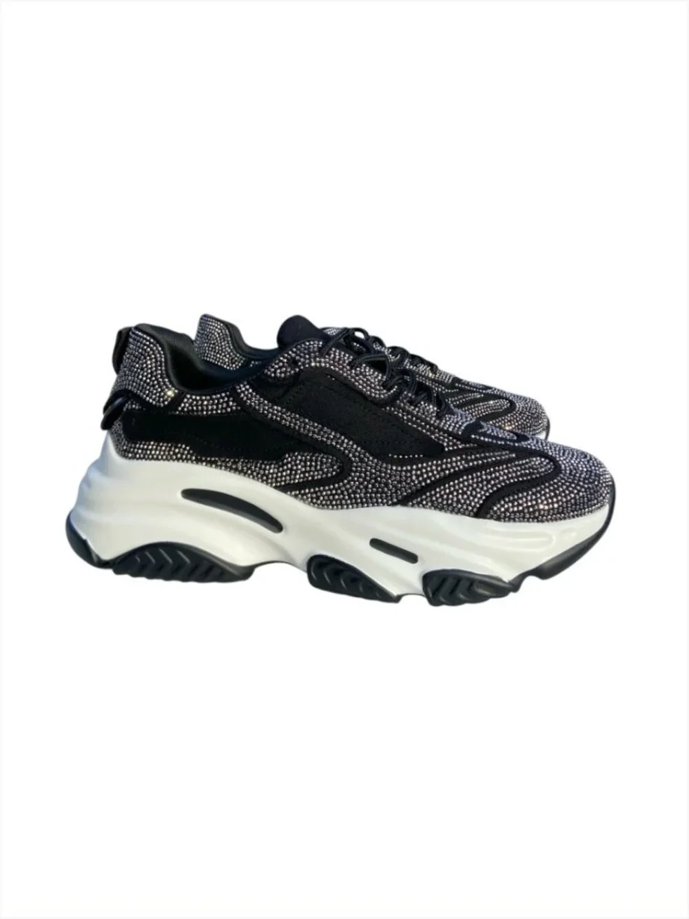 Women’s Black Rhinestone Chunky Platform Sneakers, 7